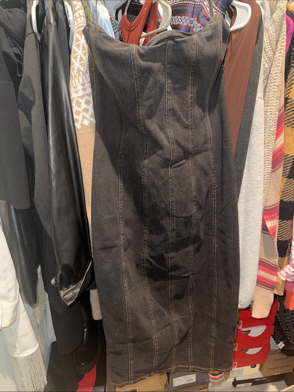 Fashion Nova Black Denim Midi Dress